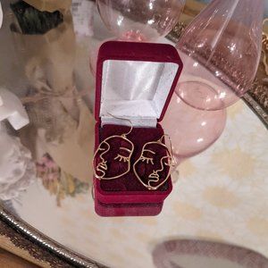 Gold Abstract Face Earrings